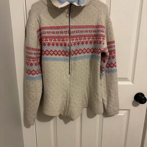 Urban outfitters Women's Patterned Sweater romper - Cream, Red, and Blue
